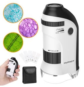 HUTACT 60X-135X Microscope pour Enfants, Mini Microscope de Poche avec 5 Lames de Microscope préparées, Microscope Portatif pour Enfants et étud...