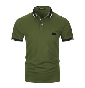 VMSUCIJ Men's Short Sleeve Polo Shirt True Size 100% Cotton Comfortable Golf Tennis Shirt with Pocket M-3XL,39 Army Green,L