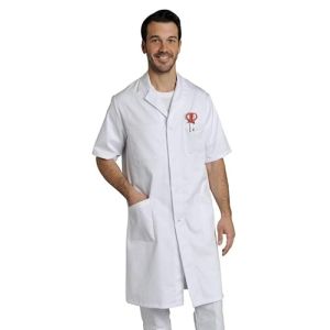 Blouse Polyester Coton Épais Manches Courtes - Blanche Homme Chimie et Pharmacie - 1 Poche Intérieure, 3 Poches Extérieures (FR/ES, Alpha/Lettres, 3TG, Taille N)