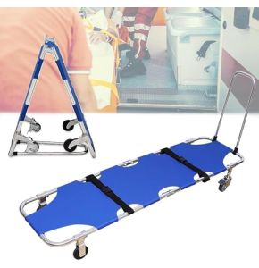 Brancard Pliant, Brancard Médical Léger En Aluminium Avec Chariot À 4 Roues, Brancard De Sauvetage Poussable Pour Le Transport Des Patients