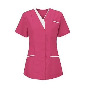 White Short Sleeve V-Neck Blouse for Aesthetician Work Uniform