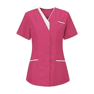 White Short Sleeve V-Neck Blouse for Aesthetician Work Uniform