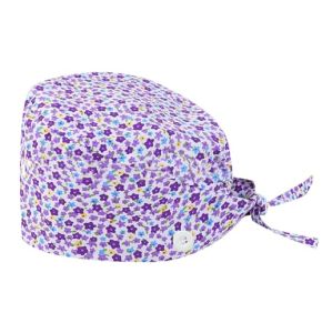 DaPongZhi Surgical Cap for Women, Adjustable Work Hat with Buttons and Ties, Breathable Cotton Printed Turban, Beauty Hat