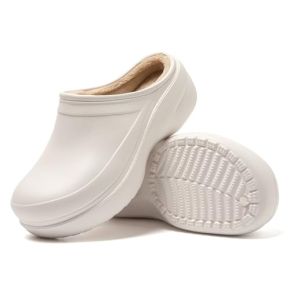Sabot Médical Femme Pas Cher Fourrure Pantoufles Anatomiques Caoutchouc Travail Sanitaire Hôpital Cuisine (Blanc, 36) 