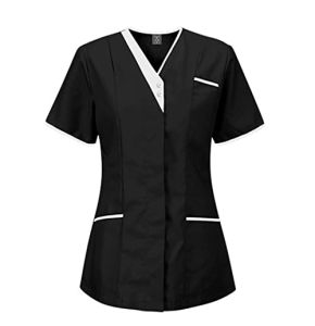 Blouse De Travail Esthéticienne Tunique Col en V Manche Courte Uniforme Professionnel