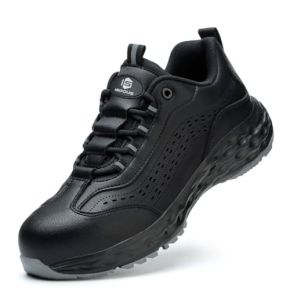 ISOOUS Safety Shoes for Men and Women Non-Slip Breathable Work Sneakers Lightweight Black 41