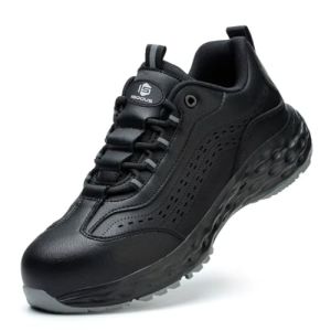 ISOOUS Safety Shoes for Men and Women Non-Slip Breathable Work Sneakers Lightweight Black 41