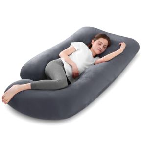 Mozvvco Coussin de Grossesse, Coussin d'allaitement, Oreiller de Grossesse en Forme de J pour Femme Enceinte avec Housse en Velours Amovible