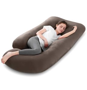 Mozvvco Coussin de Grossesse, Coussin d'allaitement, Oreiller de Grossesse en Forme de J pour Femme Enceinte avec Housse en Velours Amovible, Couss...