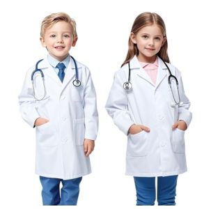 AUYAO Blouse de Laboratoire Enfant Fille Garçon Costumes Blouse Blanche de Médecin Chimie, Manche Longue Blouse Blouse Sciences avec Poche pour C...