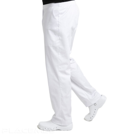 Pantalon médical mixte élastiqué au dos – Santiago Basics 65% polyester- 35% coton - Blanc