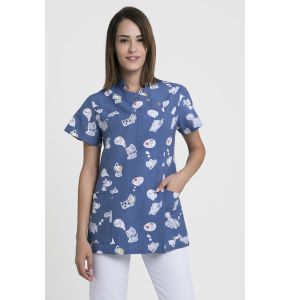 Blouse vétérinaire femme Modèle Geneve Motif Dog & Cat - Uniforme Microfibre