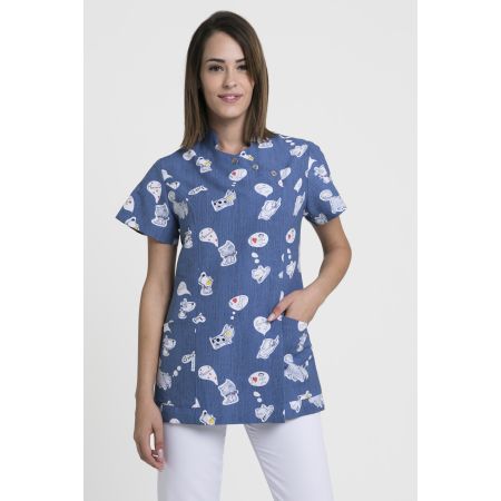 Blouse vétérinaire femme Modèle Geneve Motif Dog & Cat - Uniforme Microfibre Blouse vétérinaire femme Modèle Geneve Motif Dog & Cat - Uniforme Microfibre