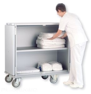 Chariot Armoire Étanche 1 Étagère 2 Portes Renforcées 1 Pare-Chocs De Base Gris Antitache Distribution De Linge Propre