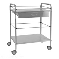Holtex Stainless Steel Care Trolley 70 x 50 x 80 cm with 2 Trays and Drawer