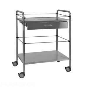 Guéridon de Soins Inox Holtex 60 x 40 x 80 cm avec 2 Plateaux et Tiroir