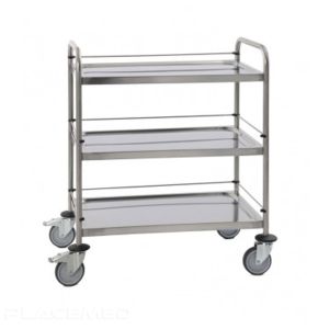 Welded Stainless Steel Medical Trolley 3 Trays 800x500 mm with Galleries - To Assemble