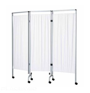 Medical Screen 3 Panels Non-Flame PVC White 2x700 and 1x600mm on Wheels