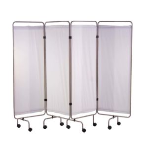 Holtex Stainless Steel Medical Screen, 4 Panels with White Curtains