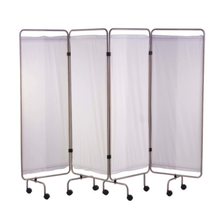 Holtex Stainless Steel Medical Screen, 4 Panels with White Curtains