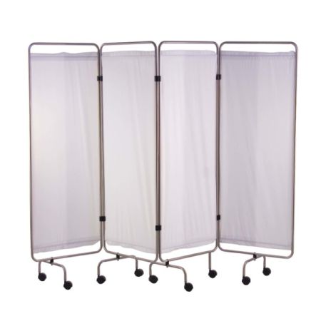 Holtex Stainless Steel Medical Screen, 4 Panels with White Curtains