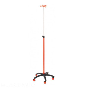 Steel IV Pole with Red Tube - 4 Safety Nylon Hooks