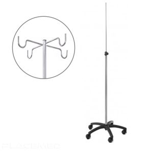 Stainless Steel IV Stand - 4 Nylon Hooks for Enhanced Safety - Nylon Base