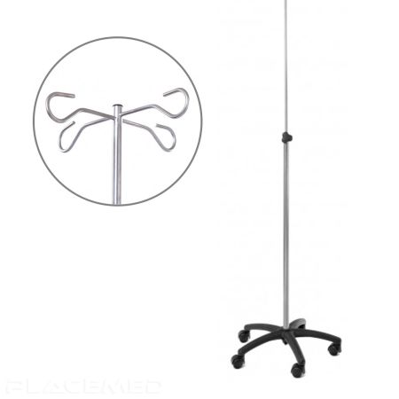 Stainless Steel IV Poles - 4 Safety Hooks - Nylon Base