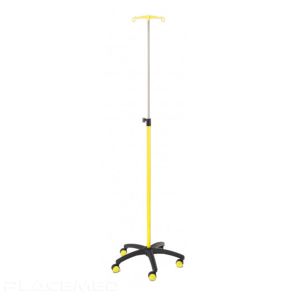 Steel IV Pole with Yellow Tube - 2 Safety Nylon Hooks