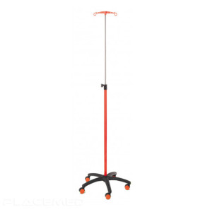 Steel IV Pole with Red Tube - 2 Safety Nylon Hooks