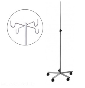 Stainless Steel IV Stand - 4 U-Hooks - Stainless Base
