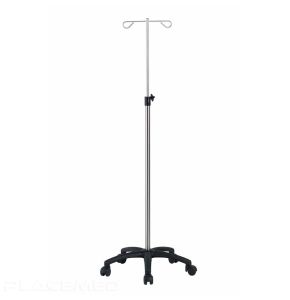 Stainless Steel IV Stand with 2 Hooks and Black ABS Base Ø550mm - Mobility and Safety