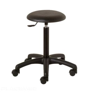 Prisca Ergonomic Stool with Black ABS Base and Black Upholstery on Wheels
