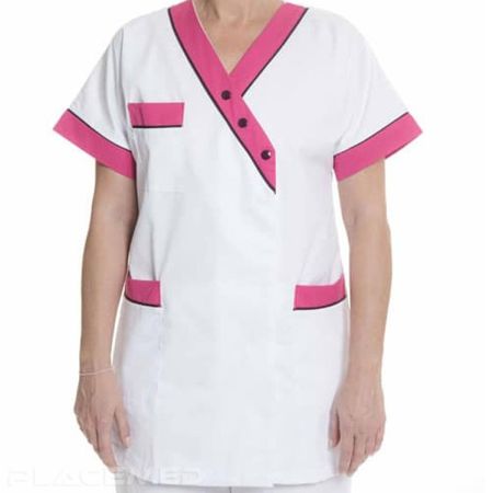 Tunique pour Femme - Veste Médicale BYZANCE - Blanche et Fuchsia - Taille 7