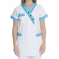 BYZANCE Medical Jacket - Women's Tunic - White and Azure Blue - Sizes 00 to 