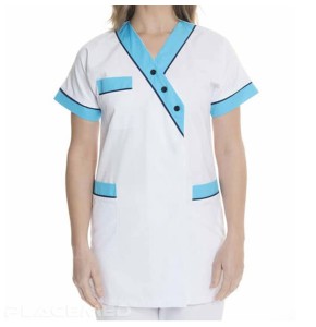 BYZANCE Medical Jacket - Women's Tunic - White and Azure Blue - Sizes 00 to 