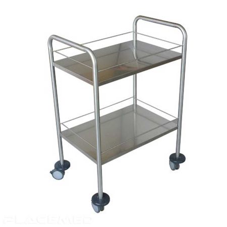 Guéridon Médical Inox Polyvalent avec Roulettes et Protecteurs de Chocs -  2 Plateaux