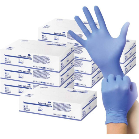 10 x 150 Peha-soft Nitrile Fine Once Gloves Disposable Examination Gloves Blue XS to XL