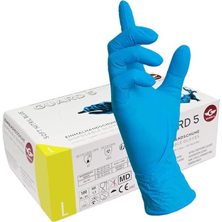 100 pcs Box - Disposable Blue Nitrile Gloves, Powder-Free, Latex-Free