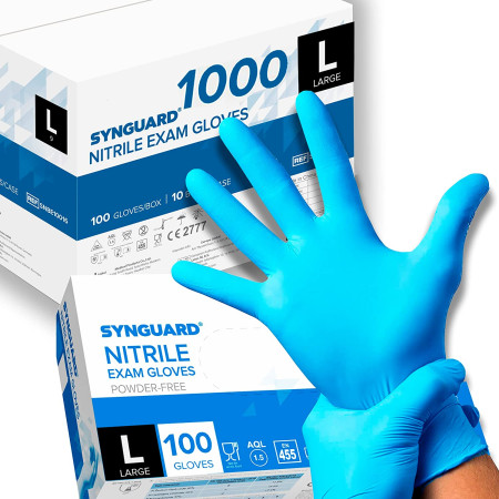1000 Powder-Free, Latex-Free, Hypoallergenic Nitrile Gloves, CE Certified (Size L)