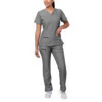 Adar Uniforms Nursing Assistant Outfit - V-Neck Blouse & Multi Pocket Pants - 4400 - Heather Grey - S
