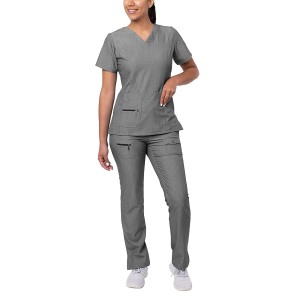 Adar Uniforms Tenue Aide Soignante - Blouse Col en V & Pantalon Poches Multiples - 4400 - Heather Grey - S Adar Uniforms Tenue Aide Soignante - Blouse Col en V & Pantalon Poches Multiples - 4400 - Heather Grey - S