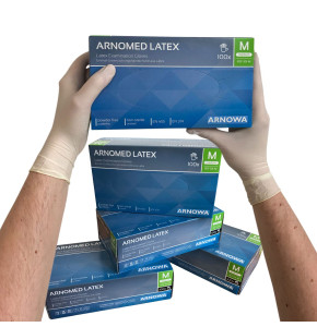 ARNOMED Non-Powdered Disposable Latex Gloves Size M: Box of 100 for Reliable and Comfortable Protection