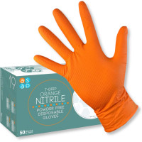 ASAP T-Grip ORANGE Powder-Free Nitrile Disposable Gloves, 8.5g DIAMOND Textured - Box of 50 (L)