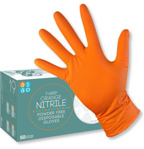 ASAP T-Grip ORANGE Gants jetables en nitrile sans poudre, 8,5g DIAMANT texturé - Boîte de 50 (L)