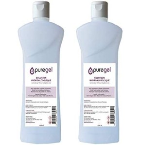BeautyfulCenter | Puregel | Duo Solution Hydro-Alcoolique Main 2 Litres (soit 2 x 1Litre) avec bouchon réducteur, Lotion désinfectante main