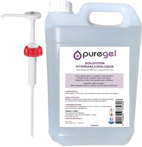BeautyfulCenter | Puregel | Solution Hydro-Alcoolique Main Bidon de 5Litre + Pompe doseuse 25ml, Lotion désinfectante main PURGEL- Fabrication Française