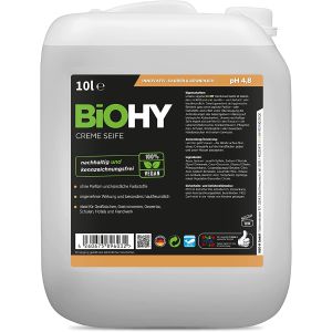BiOHY Savon Crème Liquide (Bidon de 10L) | Recharge de Savon à Mains Doux, Hydratant et Inodore du Secteur Végétal Sans Phosphate