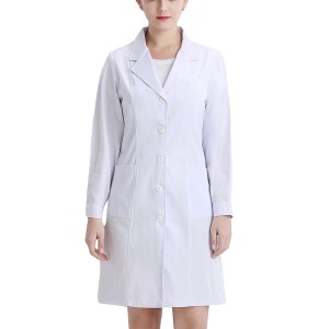 Women's White Cotton Laboratory Coat, Long Sleeves, Suitable for Dentists, Beauty Salons