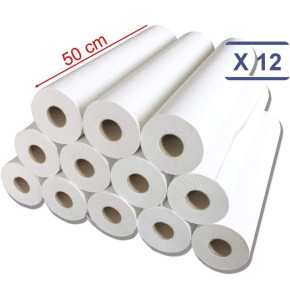 Draps d'examen ouate blanc 50 cm - 12 rouleaux - 2x18g/m - 2 plis - formats de 50x35cm
